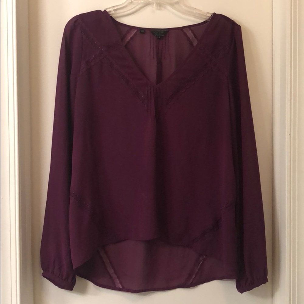 Purple Sheer Guess Blouse with Lace Detail
